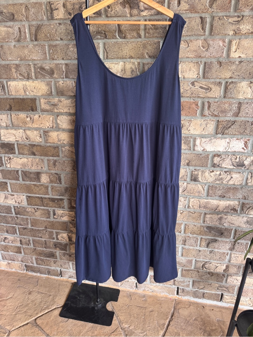 J.Crew Women’s 3X Navy Blue Tiered Midi Dress Sleeveless Scoop Neck Plus Size - Picture 2 of 7